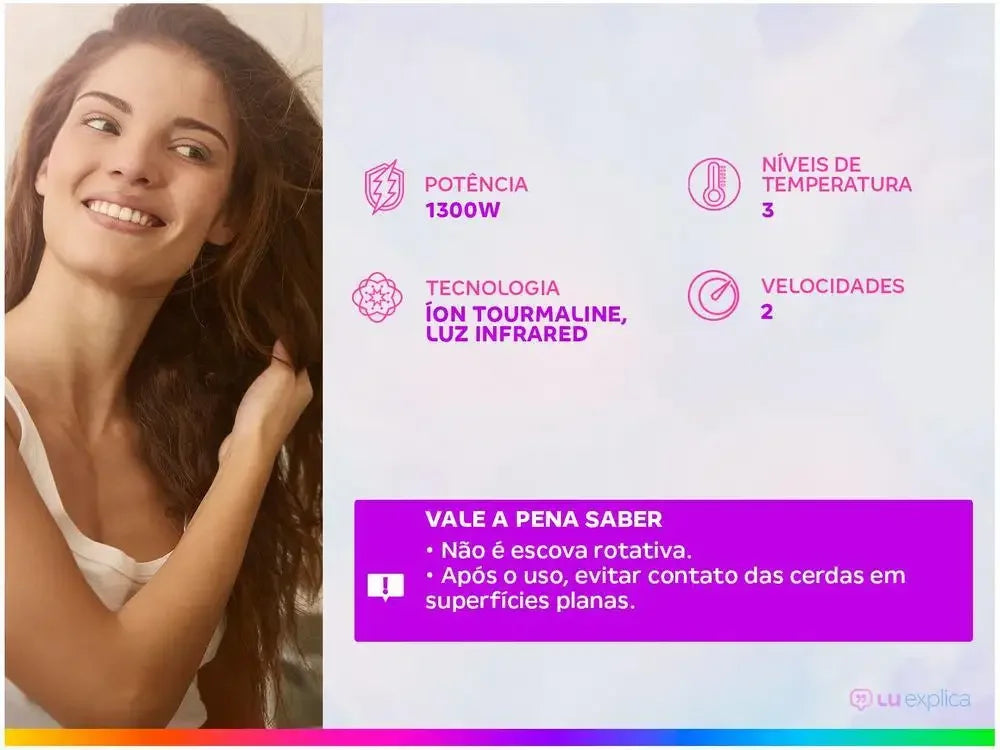 1300W Britannia Dryer Brush Light Infrared Ceramic Ions Tourmaline 2 Speeds Soft BEC07R - Bivolt